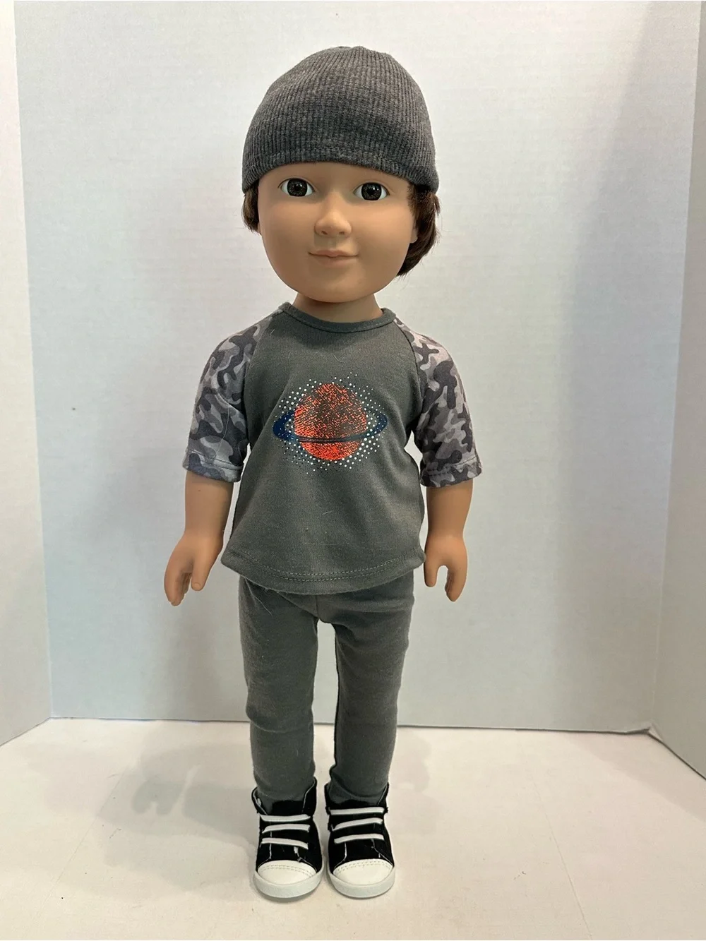 School Boy Doll and Outfit Set with Beanie and Sneakers 18 inches